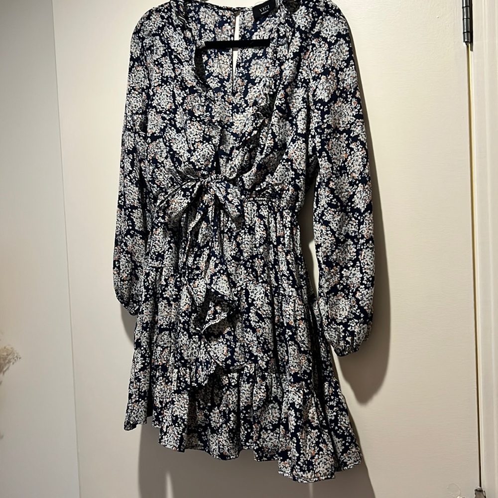Navy Blue floral Vici dress- size Medium